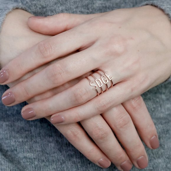 Rose Gold "E" letter ring, US Size 7 - Picture 4 of 4